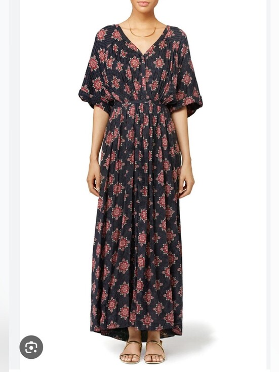 Free People Dresses & Skirts - Free People Oasis Maxi Dress Boho V-Neck Short Kimono Sleeve Pockets Festival S